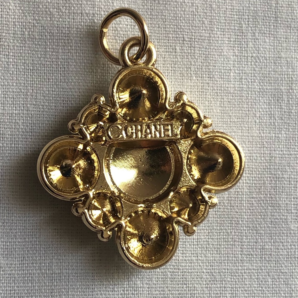 Zipper Pull Button Charm w/ Dust Bag Stamped Diamond / Snowflake Design - Picture 5 of 7